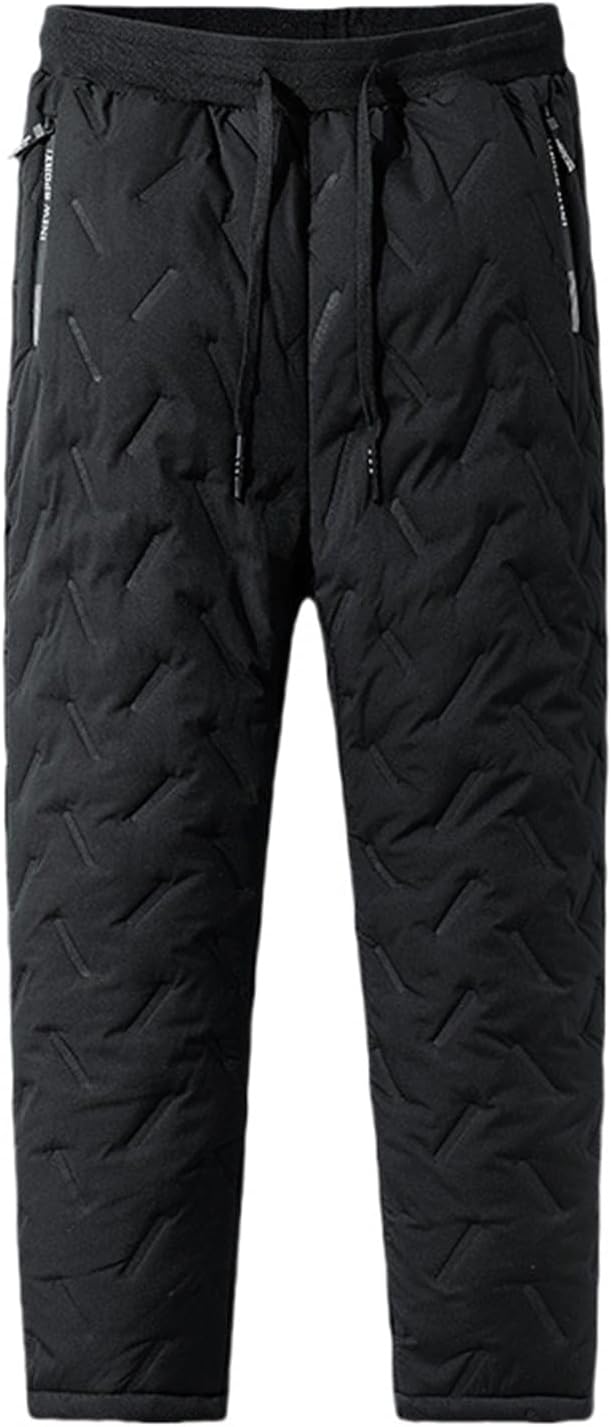 Men's Winter Warm Quilted Jogger Pants, Warm Fleece Jogging Pants, Cashmere-Lined Sweatpants with Zipper Pockets