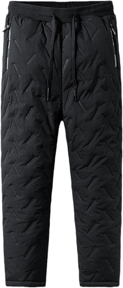 Men's Winter Warm Quilted Jogger Pants, Warm Fleece Jogging Pants, Cashmere-Lined Sweatpants with Zipper Pockets