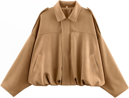 Womens Faux Suede Bomber Jacket Casual Lapel Pilot Cropped Coat Oversized Motorcycle Jackets 2025 Outerwear