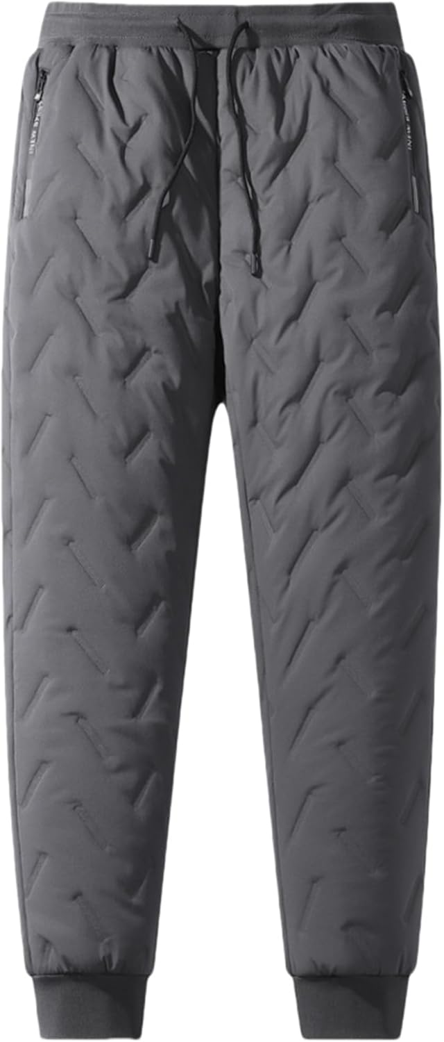 Men's Winter Warm Quilted Jogger Pants, Warm Fleece Jogging Pants, Cashmere-Lined Sweatpants with Zipper Pockets