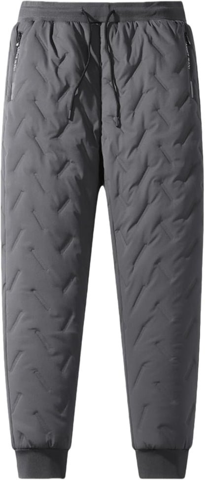 Men's Winter Warm Quilted Jogger Pants, Warm Fleece Jogging Pants, Cashmere-Lined Sweatpants with Zipper Pockets
