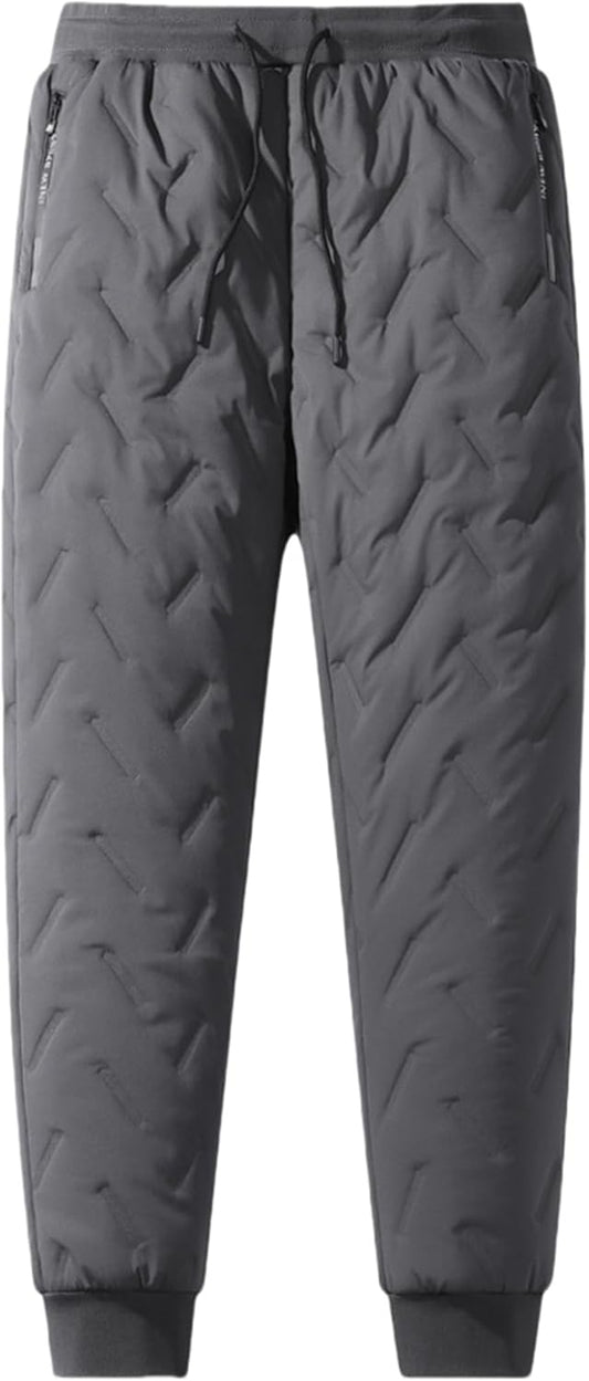 Men's Winter Warm Quilted Jogger Pants, Warm Fleece Jogging Pants, Cashmere-Lined Sweatpants with Zipper Pockets