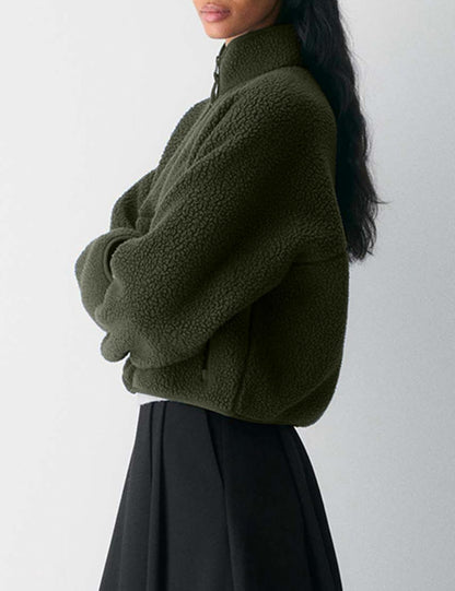 🧊🧊Fleece Jackets Women Causal Long Sleeve Sherpa Jacket Warm Ziper Fuzzy Coat Sweatshirts Trendy with Pockets