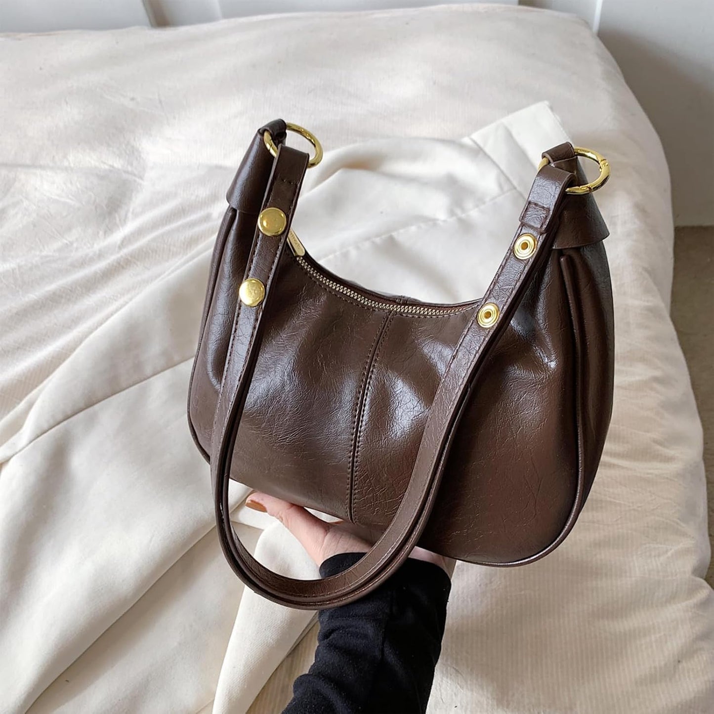 [Buy 2 Free Shipping]Shoulder Bags for Women Small Hobo Bags Crescent Shaped Cute Retro Tote Handbag Mini Clutch Purse with Zipper Closure