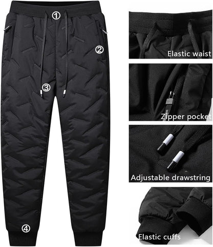 Men's Winter Warm Quilted Jogger Pants, Warm Fleece Jogging Pants, Cashmere-Lined Sweatpants with Zipper Pockets
