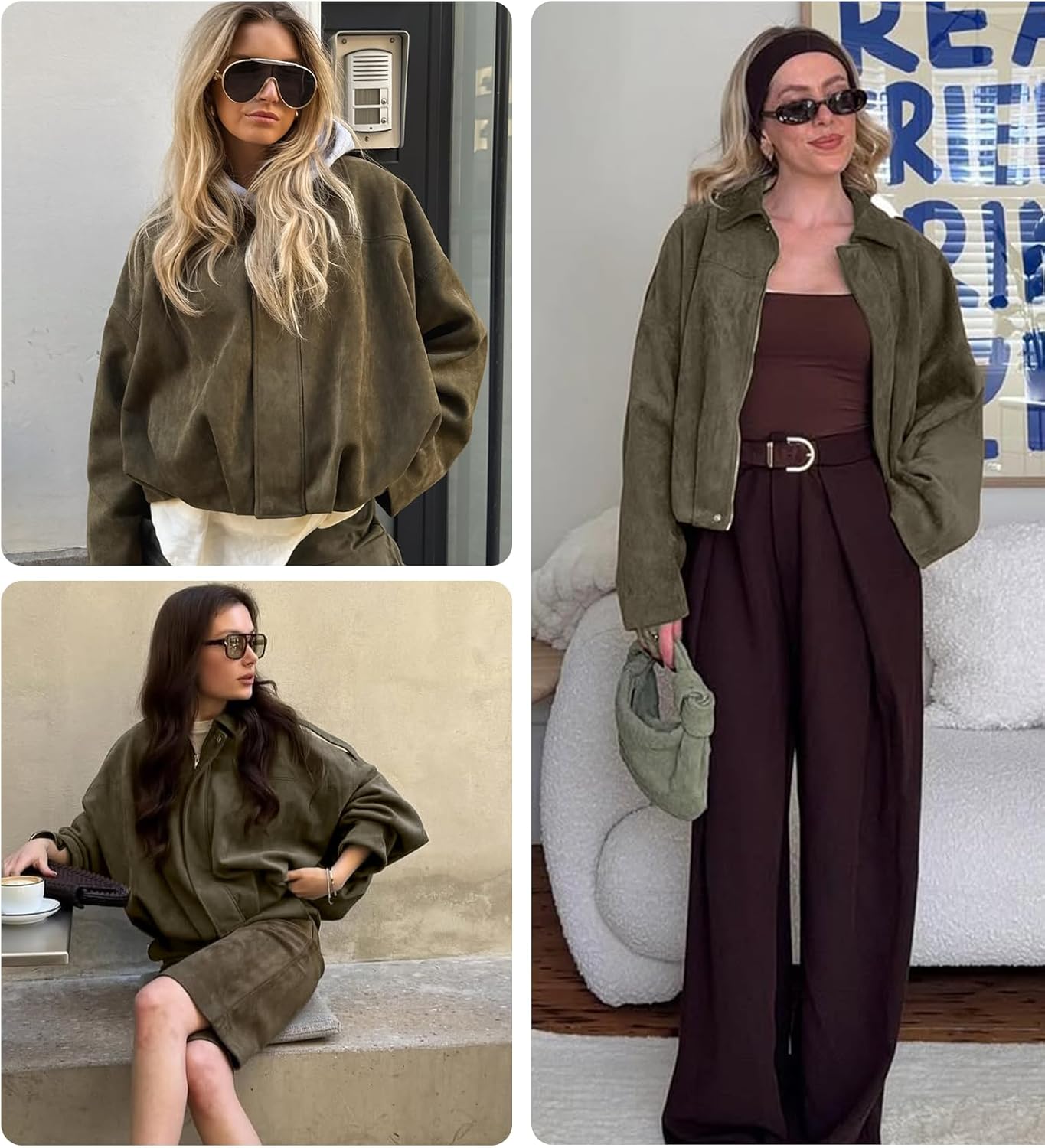 Womens Faux Suede Bomber Jacket Casual Lapel Pilot Cropped Coat Oversized Motorcycle Jackets 2025 Outerwear