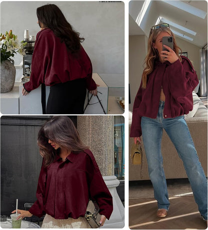 Womens Faux Suede Bomber Jacket Casual Lapel Pilot Cropped Coat Oversized Motorcycle Jackets 2025 Outerwear