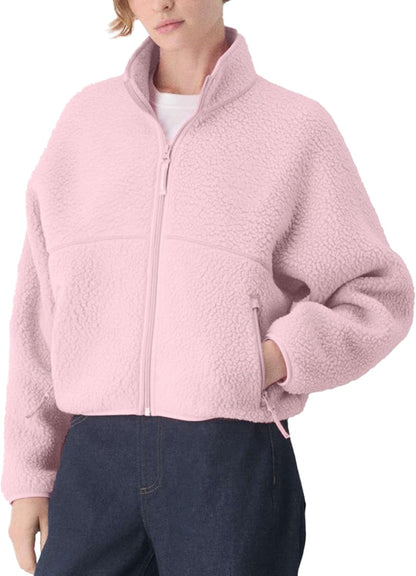 🧊🧊Fleece Jackets Women Causal Long Sleeve Sherpa Jacket Warm Ziper Fuzzy Coat Sweatshirts Trendy with Pockets