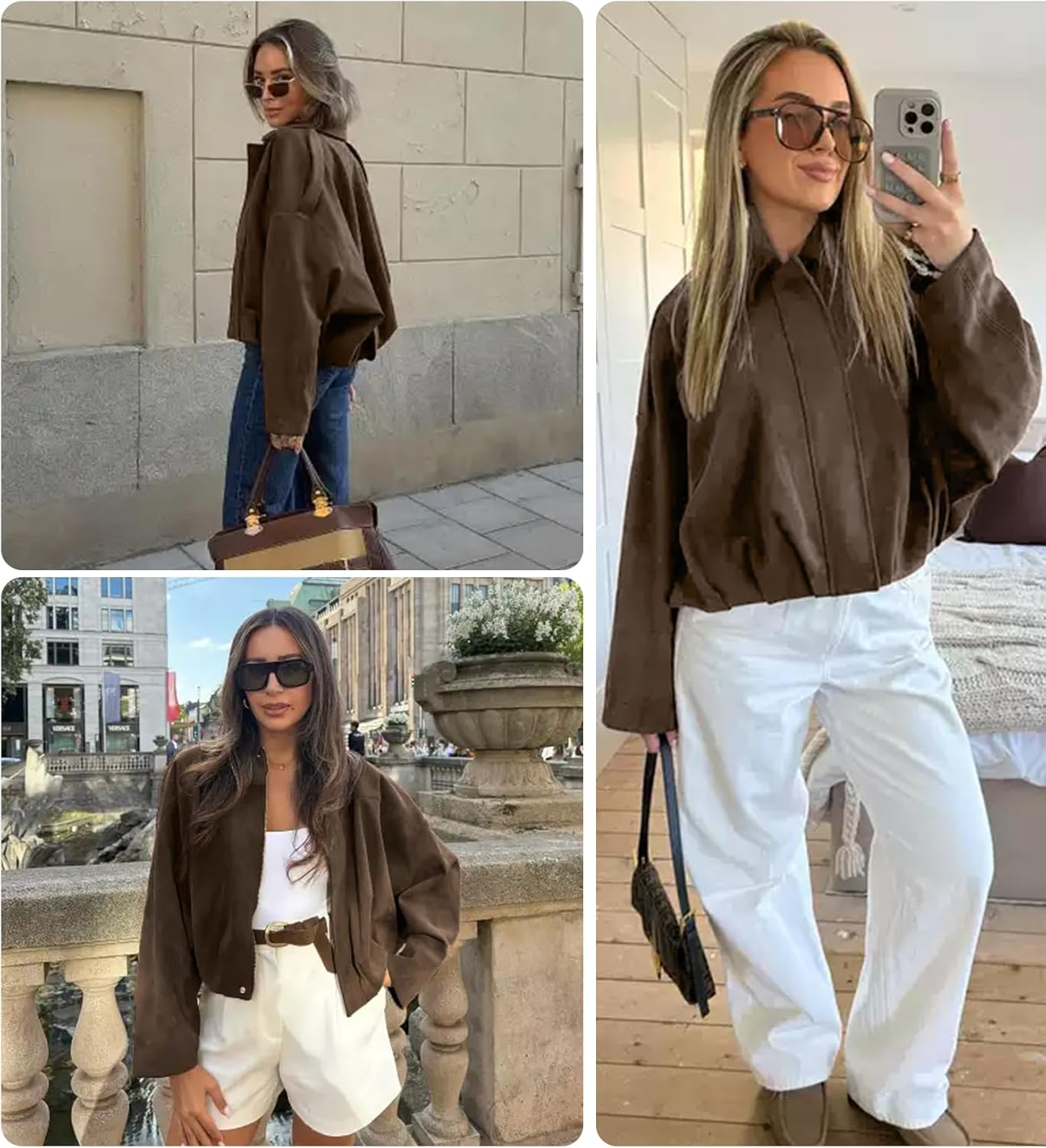 Womens Faux Suede Bomber Jacket Casual Lapel Pilot Cropped Coat Oversized Motorcycle Jackets 2025 Outerwear