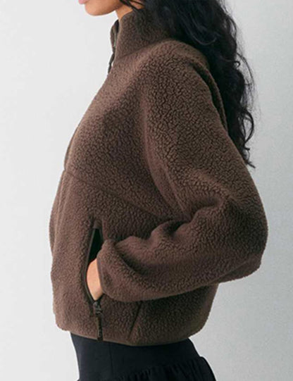 🧊🧊Fleece Jackets Women Causal Long Sleeve Sherpa Jacket Warm Ziper Fuzzy Coat Sweatshirts Trendy with Pockets