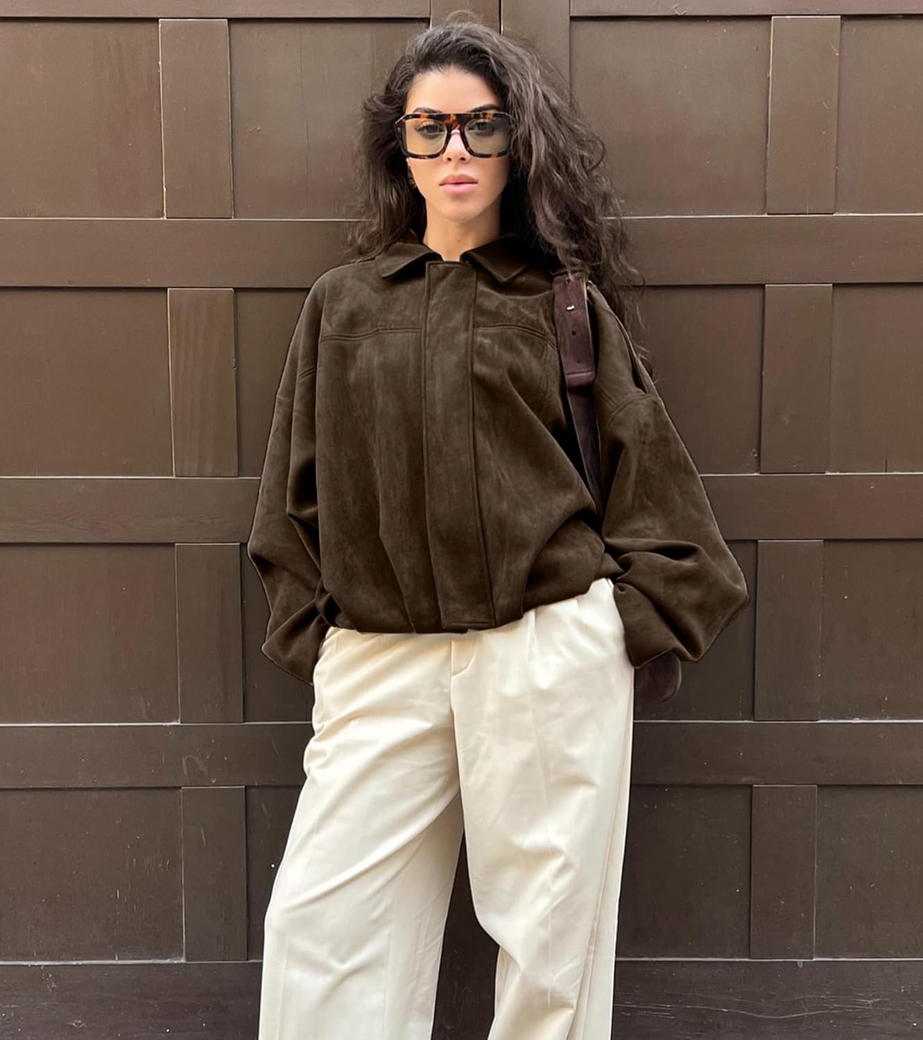 Womens Faux Suede Bomber Jacket Casual Lapel Pilot Cropped Coat Oversized Motorcycle Jackets 2025 Outerwear