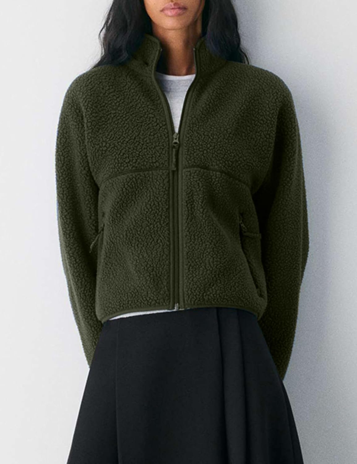 🧊🧊Fleece Jackets Women Causal Long Sleeve Sherpa Jacket Warm Ziper Fuzzy Coat Sweatshirts Trendy with Pockets