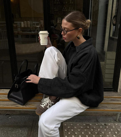 Womens Faux Suede Bomber Jacket Casual Lapel Pilot Cropped Coat Oversized Motorcycle Jackets 2025 Outerwear