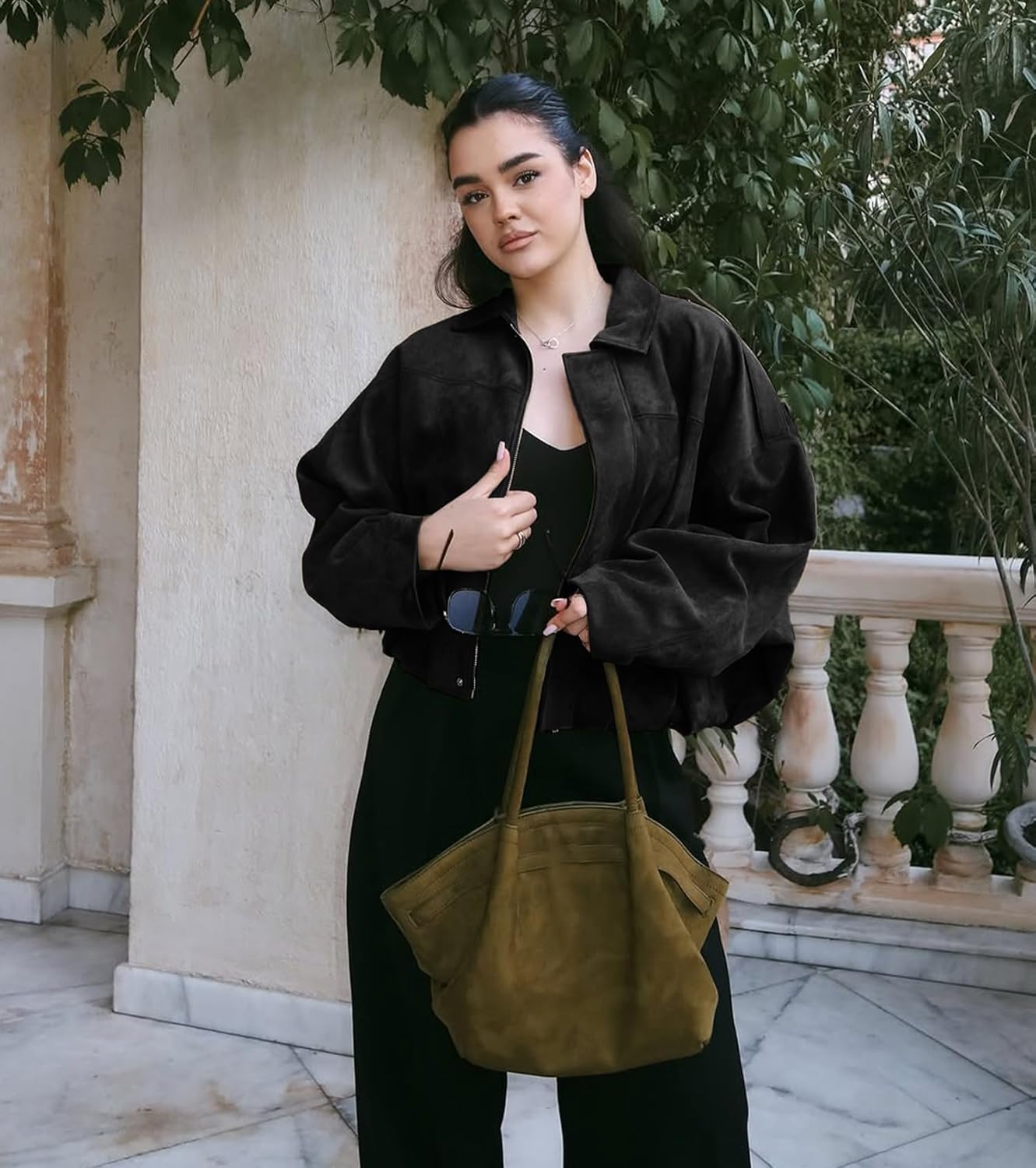 Womens Faux Suede Bomber Jacket Casual Lapel Pilot Cropped Coat Oversized Motorcycle Jackets 2025 Outerwear