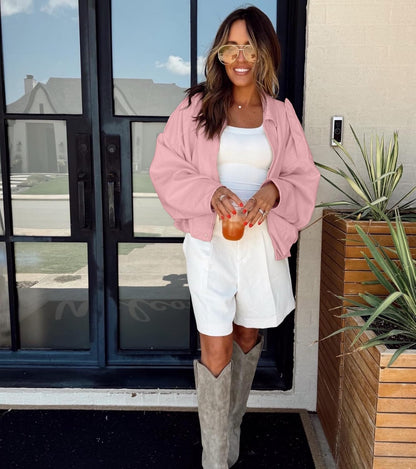 Womens Faux Suede Bomber Jacket Casual Lapel Pilot Cropped Coat Oversized Motorcycle Jackets 2025 Outerwear