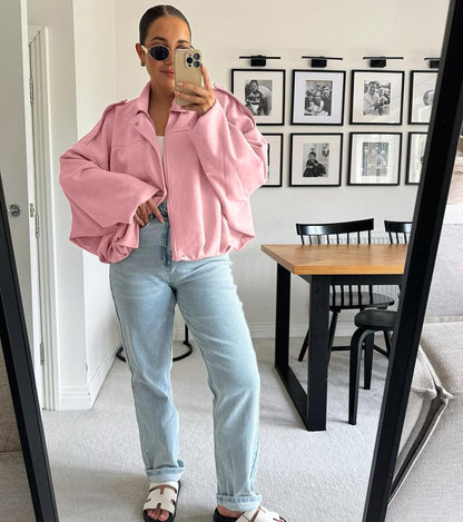 Womens Faux Suede Bomber Jacket Casual Lapel Pilot Cropped Coat Oversized Motorcycle Jackets 2025 Outerwear