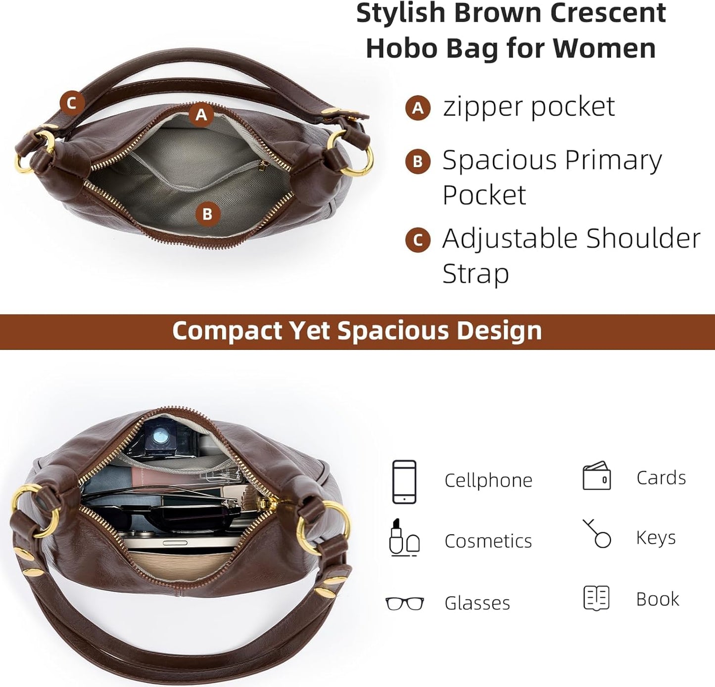 [Buy 2 Free Shipping]Shoulder Bags for Women Small Hobo Bags Crescent Shaped Cute Retro Tote Handbag Mini Clutch Purse with Zipper Closure