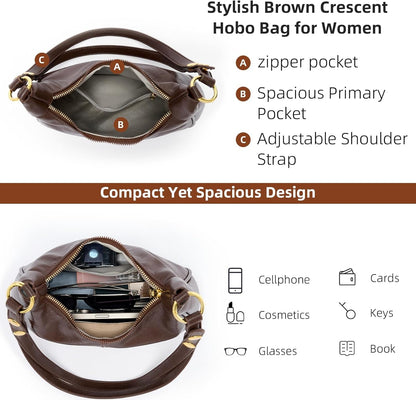 [Buy 2 Free Shipping]Shoulder Bags for Women Small Hobo Bags Crescent Shaped Cute Retro Tote Handbag Mini Clutch Purse with Zipper Closure