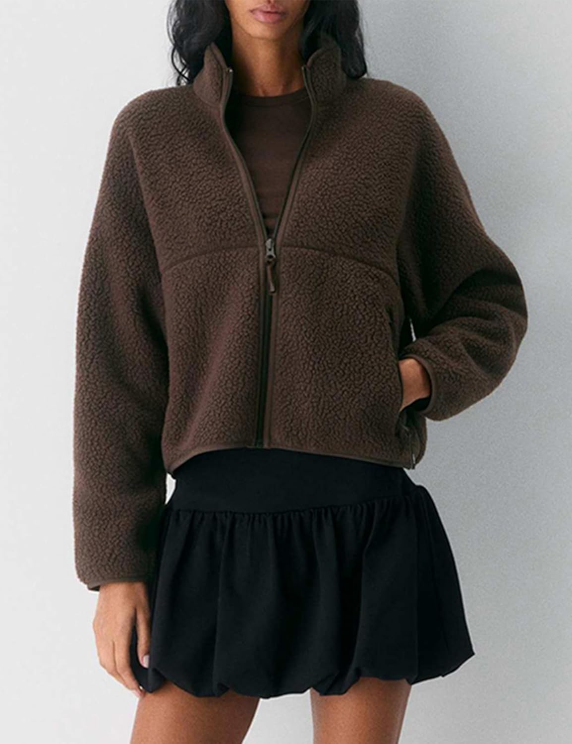 🧊🧊Fleece Jackets Women Causal Long Sleeve Sherpa Jacket Warm Ziper Fuzzy Coat Sweatshirts Trendy with Pockets