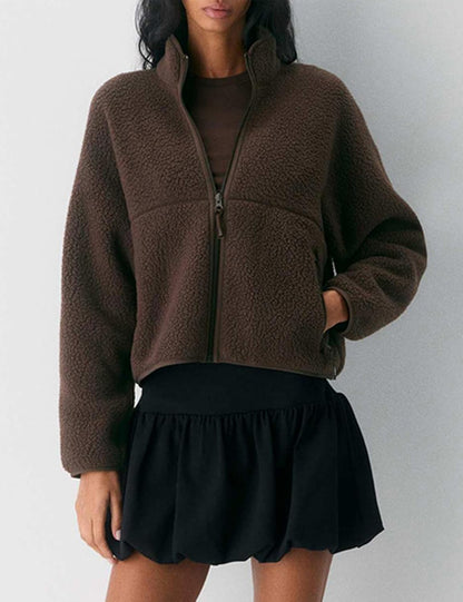 🧊🧊Fleece Jackets Women Causal Long Sleeve Sherpa Jacket Warm Ziper Fuzzy Coat Sweatshirts Trendy with Pockets
