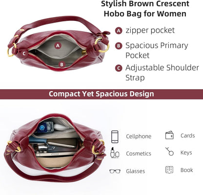 [Buy 2 Free Shipping]Shoulder Bags for Women Small Hobo Bags Crescent Shaped Cute Retro Tote Handbag Mini Clutch Purse with Zipper Closure