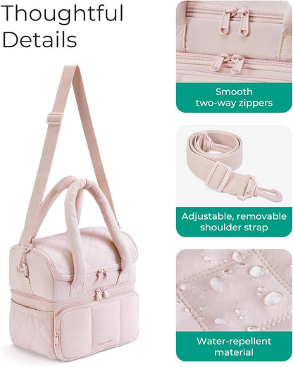 Anastas Lunch Bag Women, Double Deck Insulated Lunch Box, Quilted Puffer Lunch Tote, Leakproof, Durable & Reusable Large Lunch Cooler