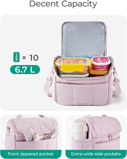 Anastas Lunch Bag Women, Double Deck Insulated Lunch Box, Quilted Puffer Lunch Tote, Leakproof, Durable & Reusable Large Lunch Cooler