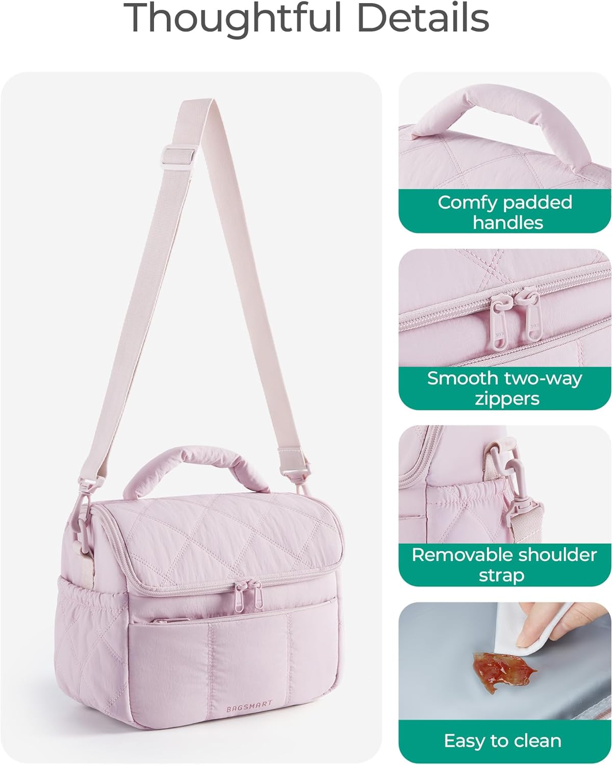 Anastas Lunch Bag Women, Double Deck Insulated Lunch Box, Quilted Puffer Lunch Tote, Leakproof, Durable & Reusable Large Lunch Cooler