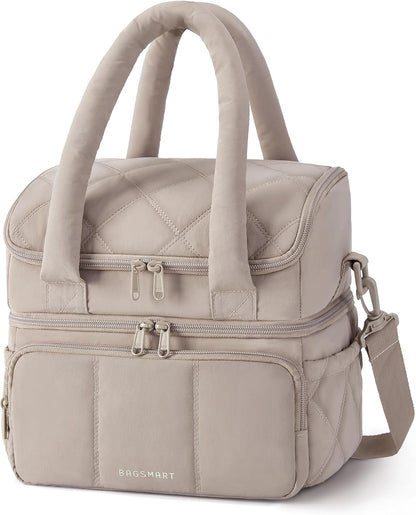 Anastas Lunch Bag Women, Double Deck Insulated Lunch Box, Quilted Puffer Lunch Tote, Leakproof, Durable & Reusable Large Lunch Cooler