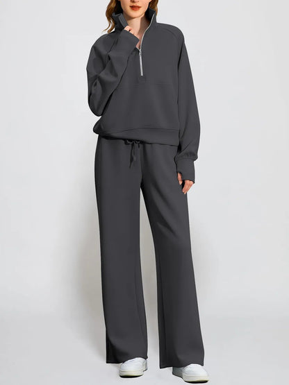 Limited time sale🔥Women's Oversized Half Zip Wide Leg 2 Piece Outfits Lounge Set(BUY 2 FREE SHIPPING)