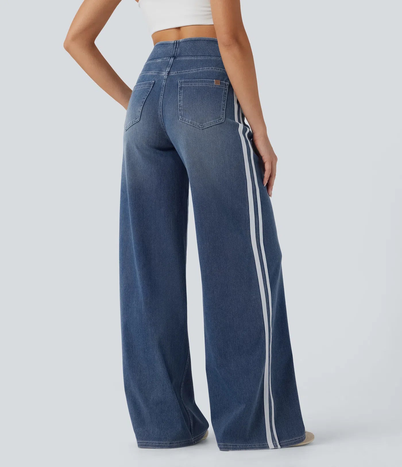 🏆LAST DAY SALE 50% OFF - Plus Size High Waist Comfy Stretch Knit Wide Leg Jeans with Multiple Pockets