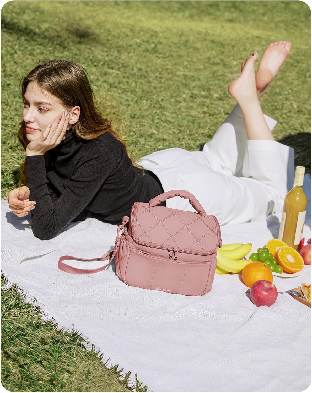 Anastas Lunch Bag Women, Double Deck Insulated Lunch Box, Quilted Puffer Lunch Tote, Leakproof, Durable & Reusable Large Lunch Cooler