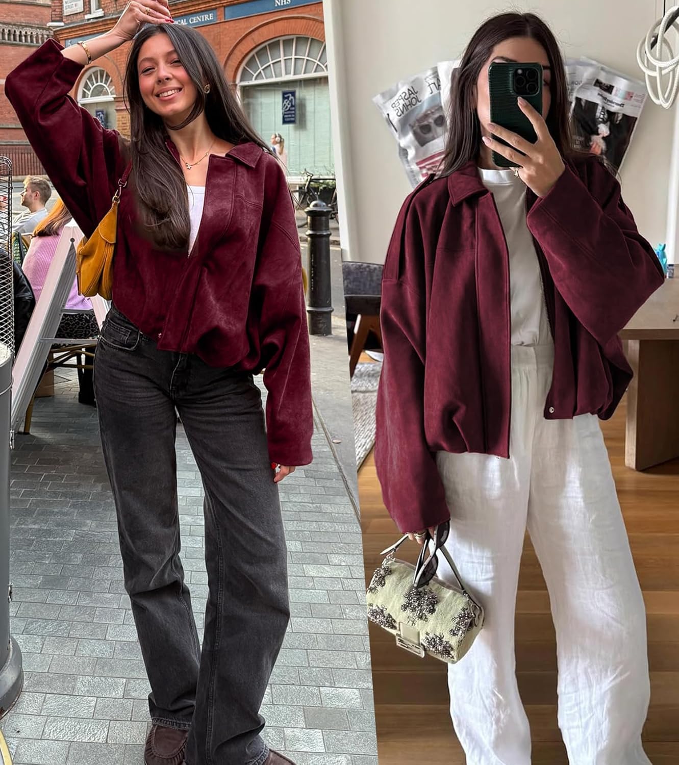 Womens Faux Suede Bomber Jacket Casual Lapel Pilot Cropped Coat Oversized Motorcycle Jackets 2025 Outerwear