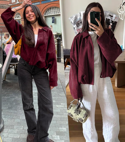 Womens Faux Suede Bomber Jacket Casual Lapel Pilot Cropped Coat Oversized Motorcycle Jackets 2025 Outerwear