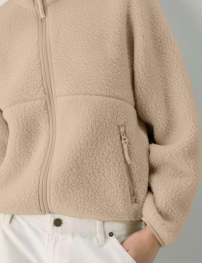 🧊🧊Fleece Jackets Women Causal Long Sleeve Sherpa Jacket Warm Ziper Fuzzy Coat Sweatshirts Trendy with Pockets