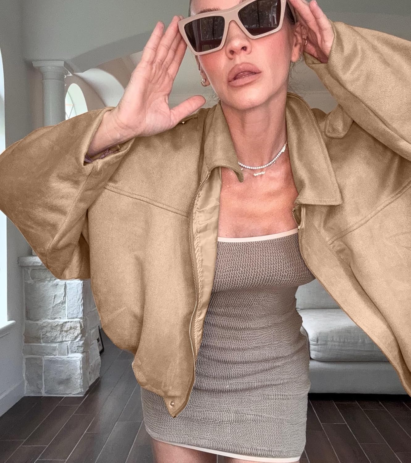 Womens Faux Suede Bomber Jacket Casual Lapel Pilot Cropped Coat Oversized Motorcycle Jackets 2025 Outerwear