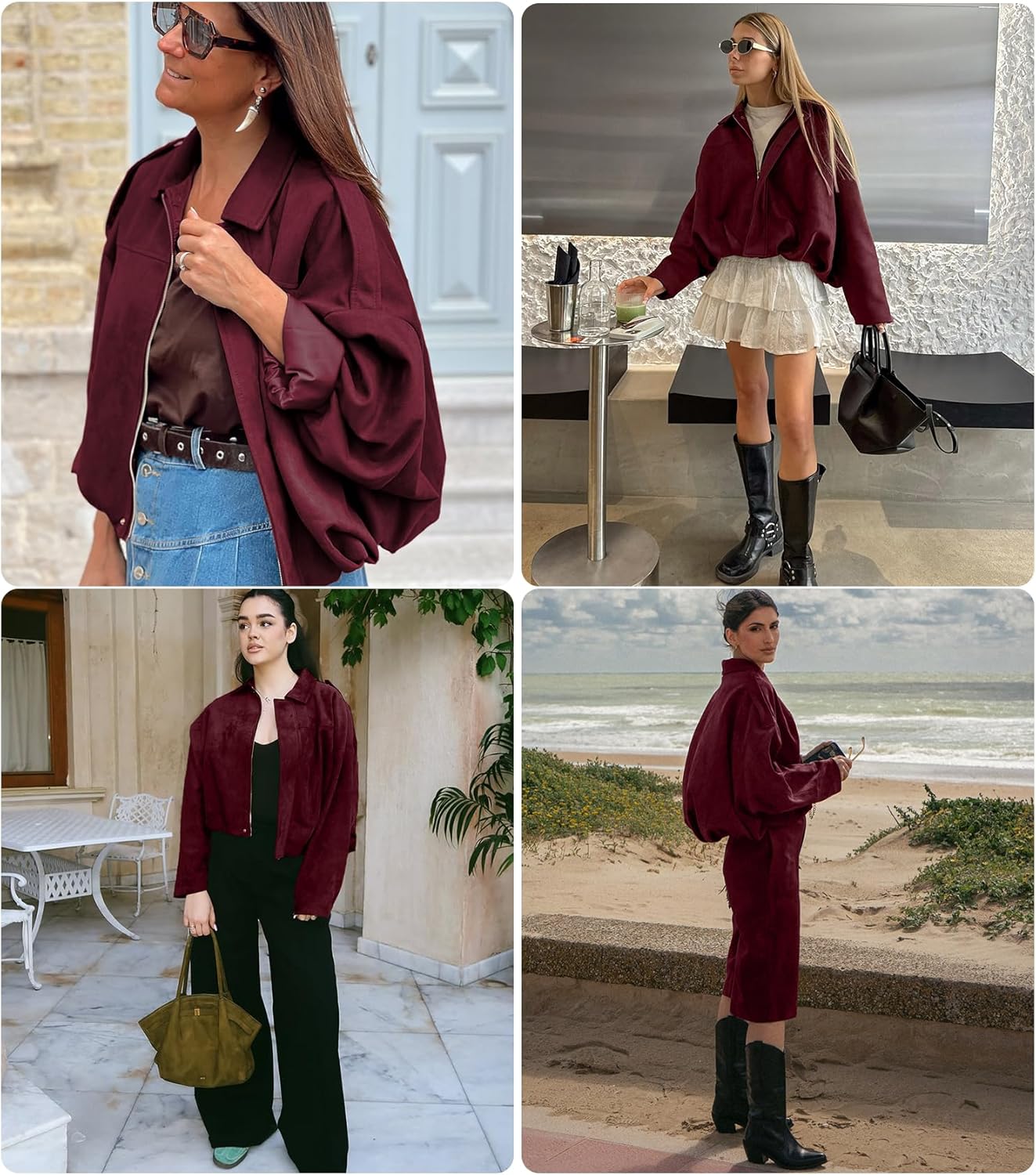 Womens Faux Suede Bomber Jacket Casual Lapel Pilot Cropped Coat Oversized Motorcycle Jackets 2025 Outerwear