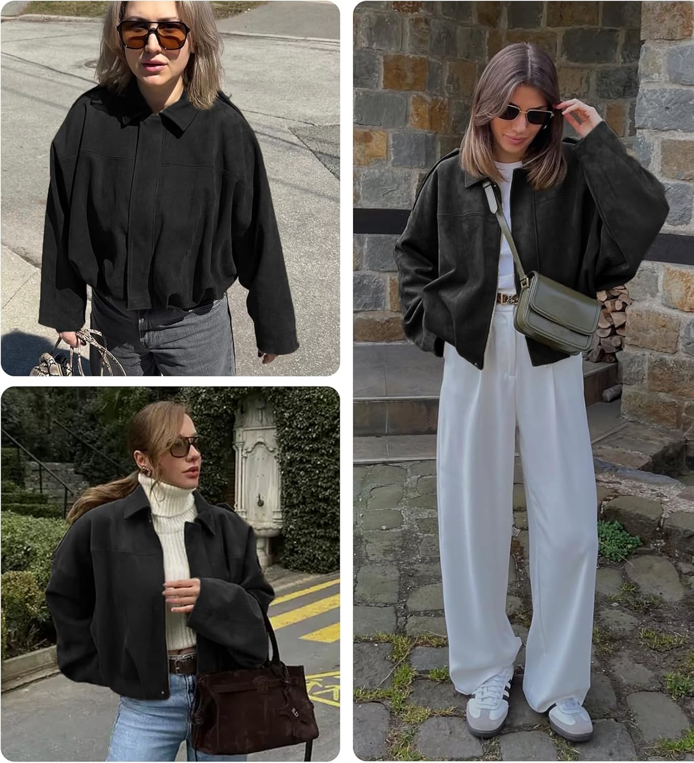 Womens Faux Suede Bomber Jacket Casual Lapel Pilot Cropped Coat Oversized Motorcycle Jackets 2025 Outerwear