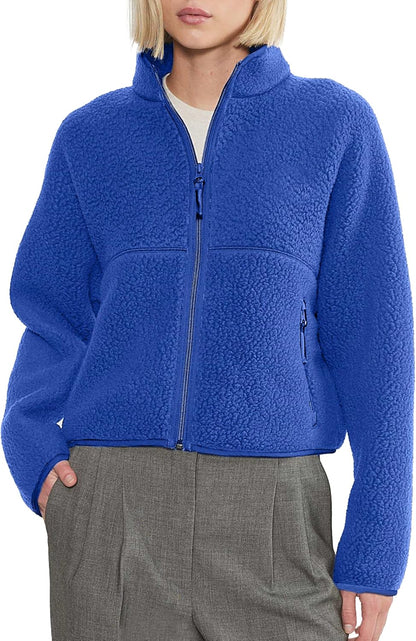 🧊🧊Fleece Jackets Women Causal Long Sleeve Sherpa Jacket Warm Ziper Fuzzy Coat Sweatshirts Trendy with Pockets