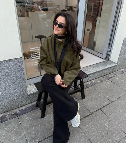 Womens Faux Suede Bomber Jacket Casual Lapel Pilot Cropped Coat Oversized Motorcycle Jackets 2025 Outerwear