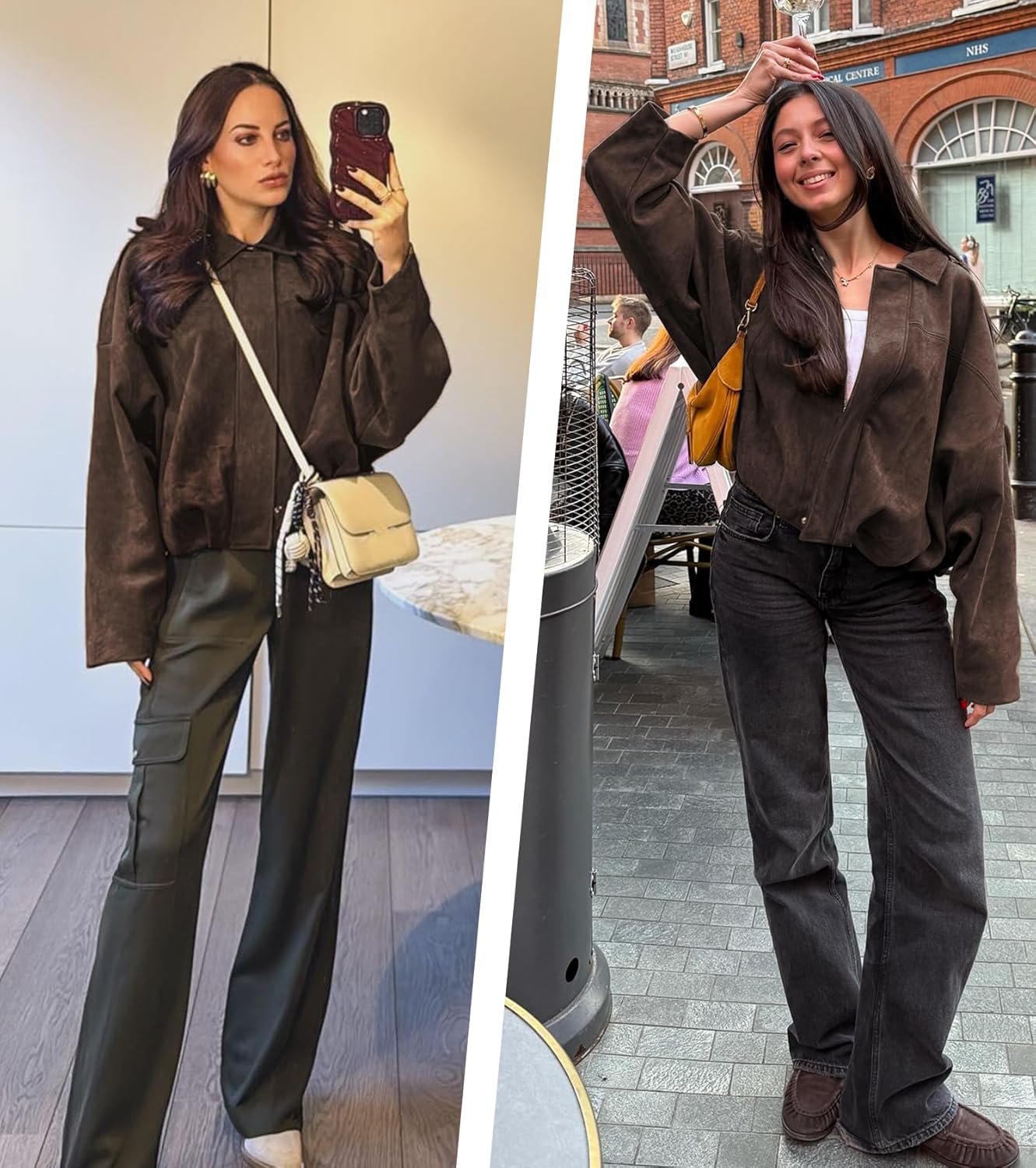 Womens Faux Suede Bomber Jacket Casual Lapel Pilot Cropped Coat Oversized Motorcycle Jackets 2025 Outerwear