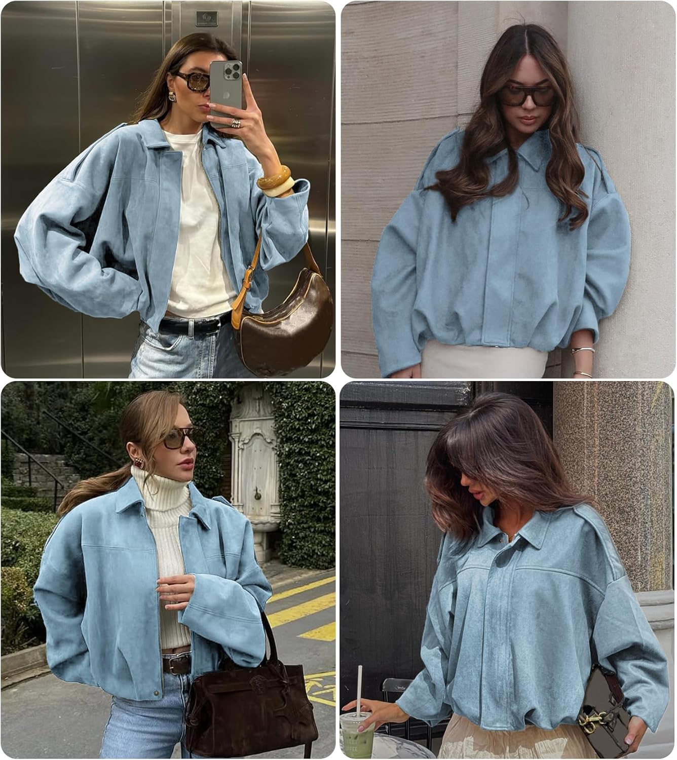 Womens Faux Suede Bomber Jacket Casual Lapel Pilot Cropped Coat Oversized Motorcycle Jackets 2025 Outerwear