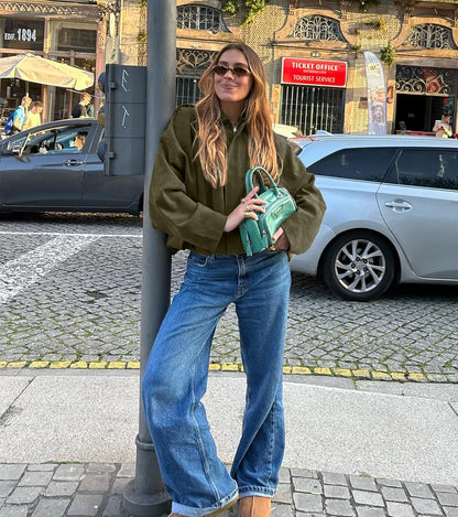 Womens Faux Suede Bomber Jacket Casual Lapel Pilot Cropped Coat Oversized Motorcycle Jackets 2025 Outerwear