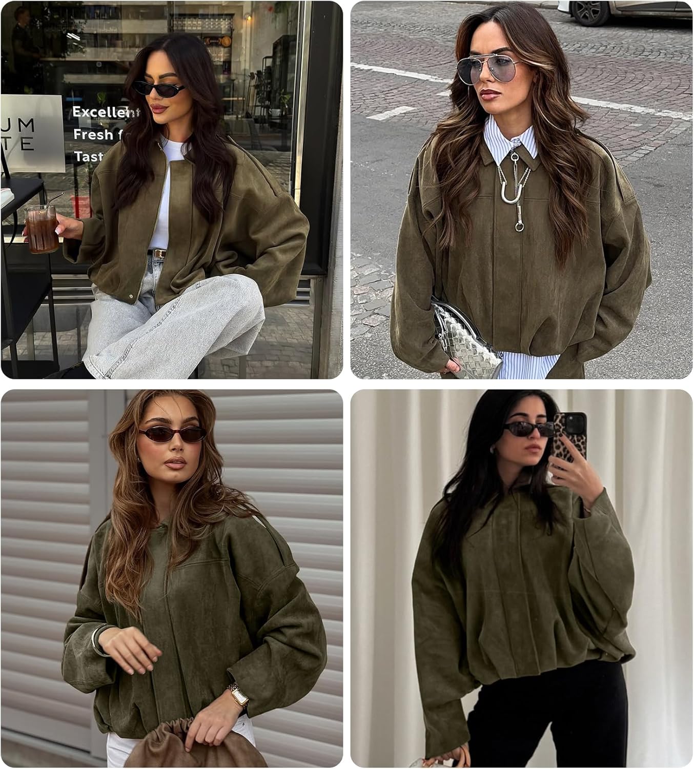 Womens Faux Suede Bomber Jacket Casual Lapel Pilot Cropped Coat Oversized Motorcycle Jackets 2025 Outerwear