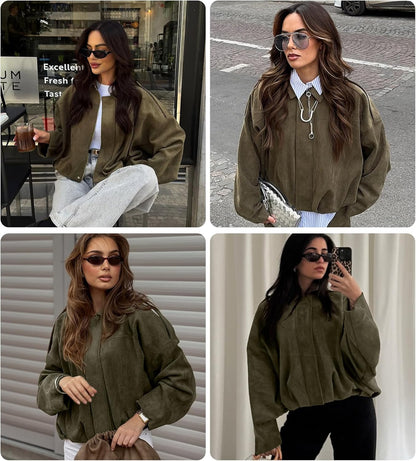 Womens Faux Suede Bomber Jacket Casual Lapel Pilot Cropped Coat Oversized Motorcycle Jackets 2025 Outerwear