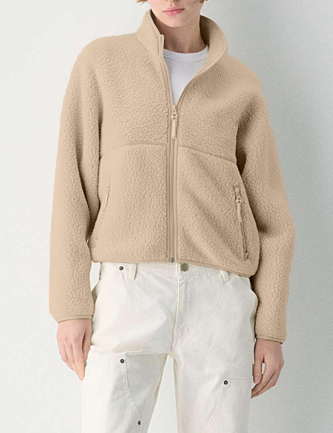 🧊🧊Fleece Jackets Women Causal Long Sleeve Sherpa Jacket Warm Ziper Fuzzy Coat Sweatshirts Trendy with Pockets