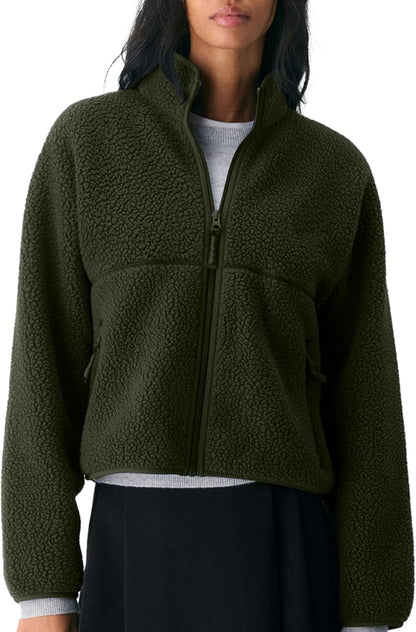 🧊🧊Fleece Jackets Women Causal Long Sleeve Sherpa Jacket Warm Ziper Fuzzy Coat Sweatshirts Trendy with Pockets