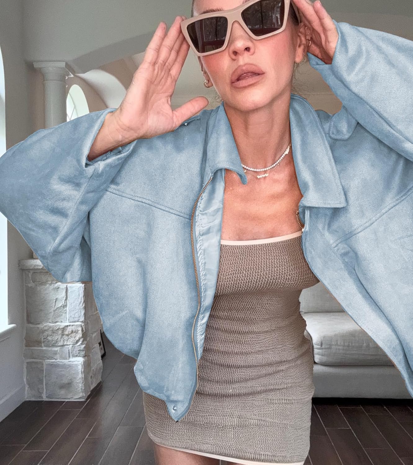 Womens Faux Suede Bomber Jacket Casual Lapel Pilot Cropped Coat Oversized Motorcycle Jackets 2025 Outerwear