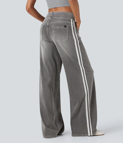 🏆LAST DAY SALE 50% OFF - Plus Size High Waist Comfy Stretch Knit Wide Leg Jeans with Multiple Pockets