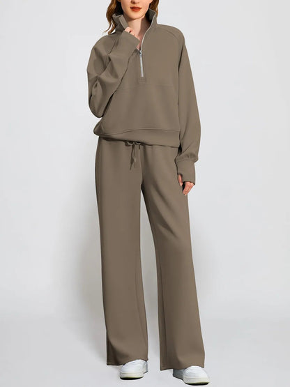 Limited time sale🔥Women's Oversized Half Zip Wide Leg 2 Piece Outfits Lounge Set(BUY 2 FREE SHIPPING)
